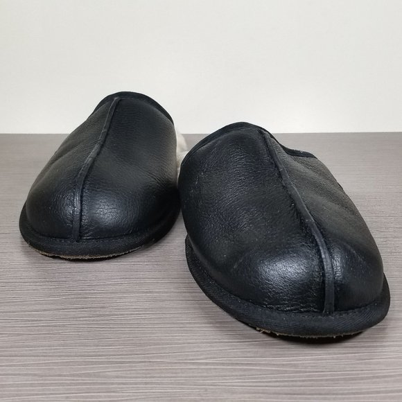 UGG Scuff Shearling-Lined Mule Slippers, Black Leather, Mens Size 12 US / 45.5 - Picture 4 of 8